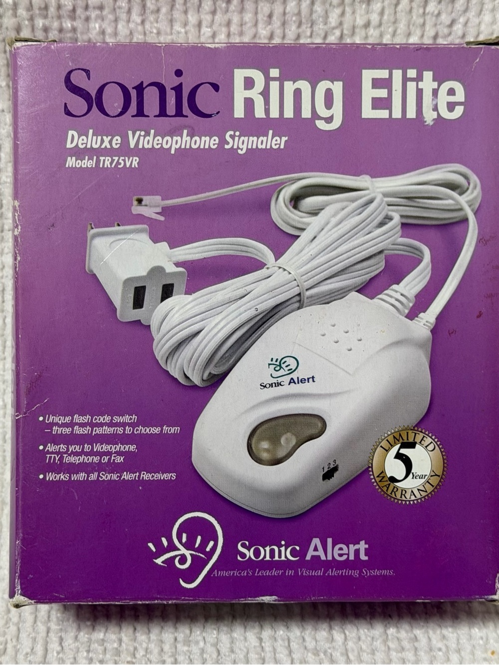 Sonic Ring Elite Deluxe videophone Signaler Flasher TR-75VR Hearing Impaired NIB